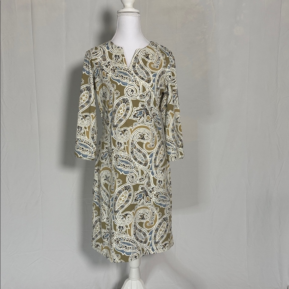 J. McLaughlin Beige and Blue Patterned Fabric Small